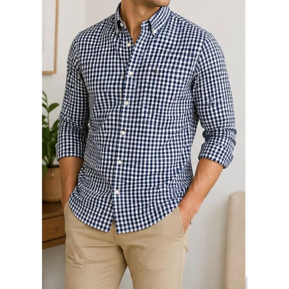 Abercrombie & Fitch Muscle Fit Gingham Button Down Shirt XL Blue White